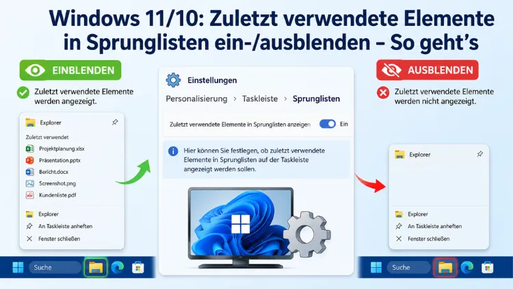 Windows 11/10: Zuletzt verwendete Elemente in Sprunglisten ein-/ausblenden – So geht’s