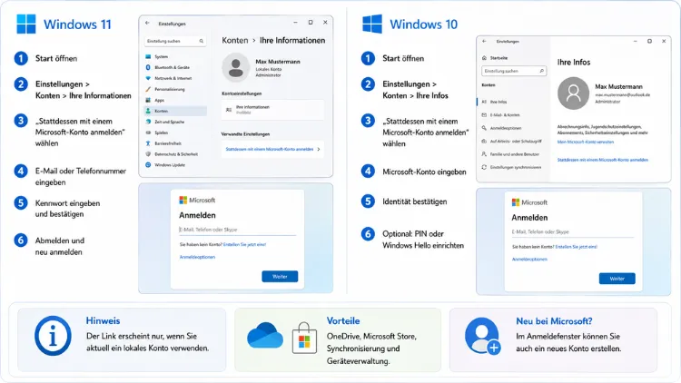 Anmelden bei Microsoft-Konto in Windows 11 und Windows 10