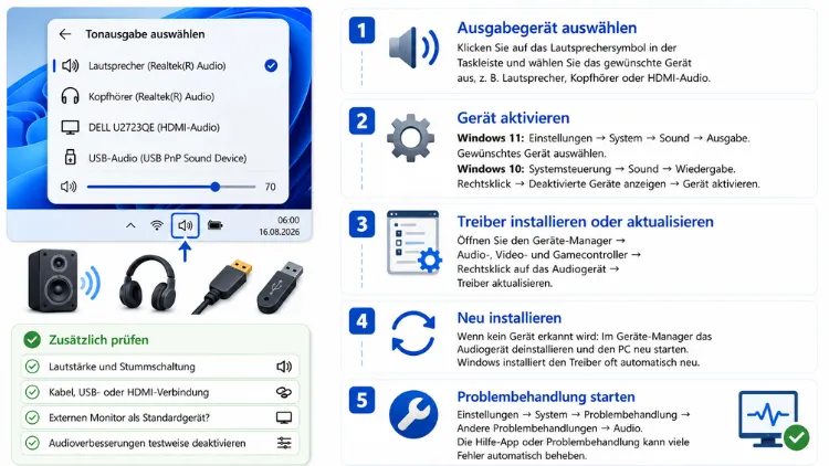 Audioausgabegerät installieren, aktivieren in Windows 11/10
