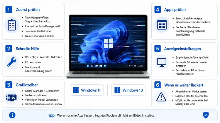 Bildschirm flackert in Windows 11 und Windows 10 – was tun?