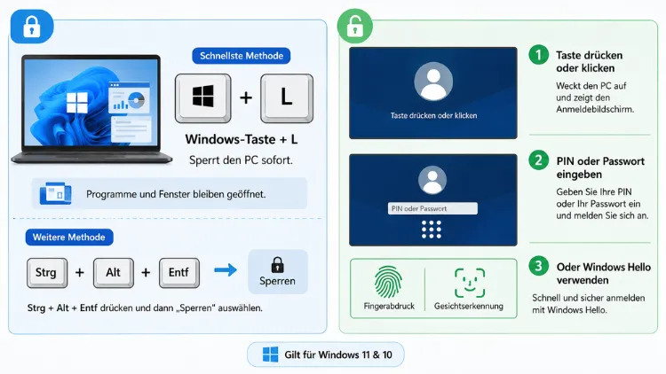 Bildschirm sperren und entsperren in Windows 11 und 10