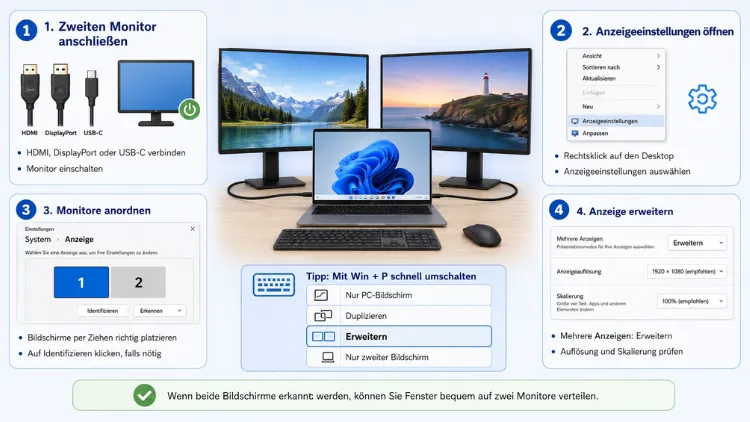 Einfaches Einrichten von zwei Monitoren in Windows 11/10