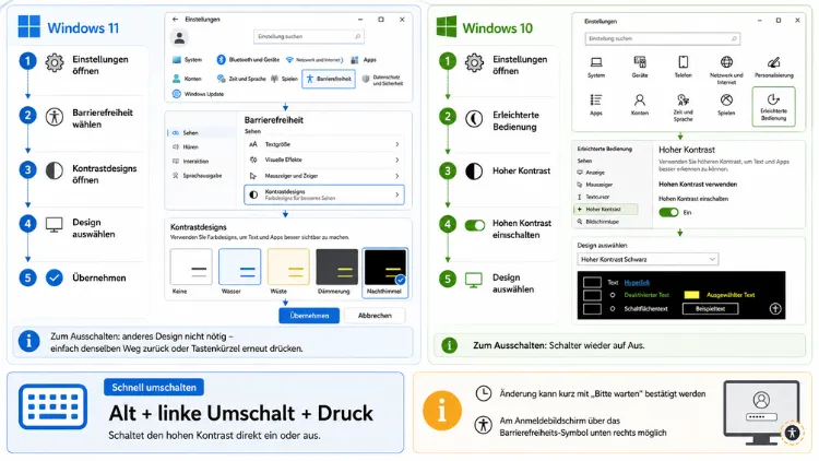 Einfaches Umschalten des Hochkontrastmodus in Windows 11/10