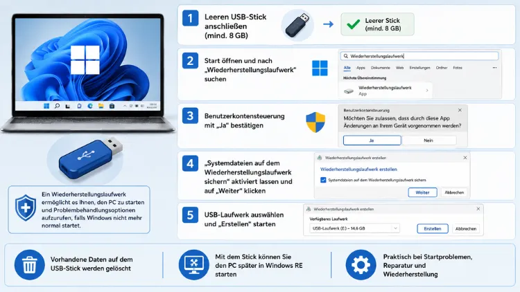 Einrichten des Wiederherstellungslaufwerks in Windows 11/10