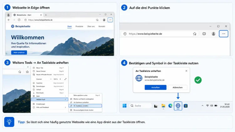 Einzelne Webseiten an die Taskleiste anpinnen – so geht’s