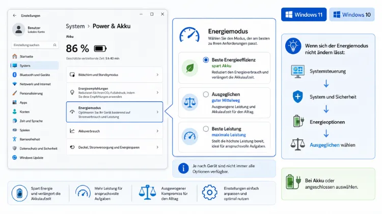Energiemodus ändern in Windows 11 und 10: So geht es einfach