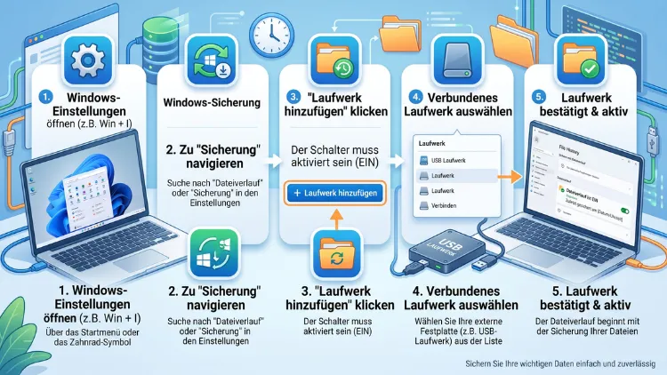 Erneutes Verbinden des Dateiverlaufslaufwerks in Windows 11/10