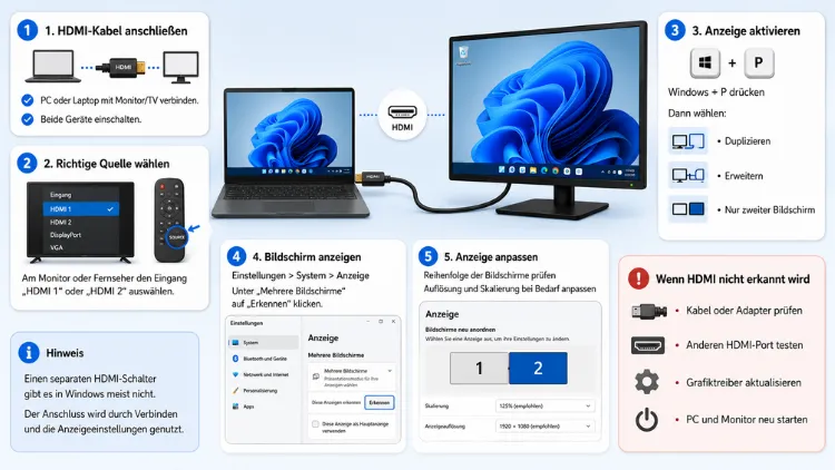 HDMI-Anschluss anzeigen und aktivieren in Windows 11 und 10