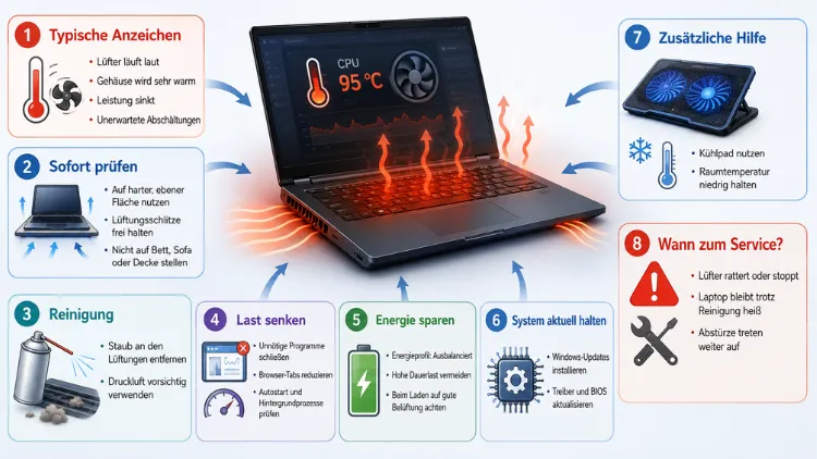 Laptop wird sehr heiß: So senken Sie die Temperatur