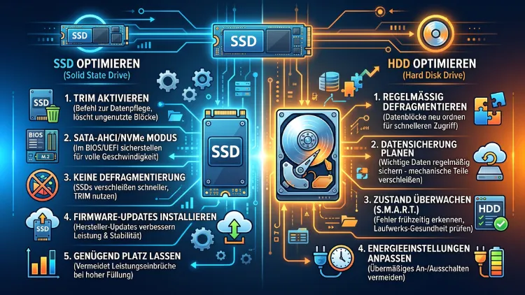 Laufwerksoptimierung: SSD und HDD richtig konfigurieren