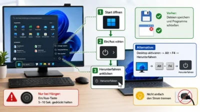 PC herunterfahren und ausschalten: So geht es richtig