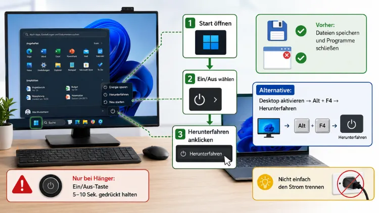 PC herunterfahren und ausschalten: So geht es richtig