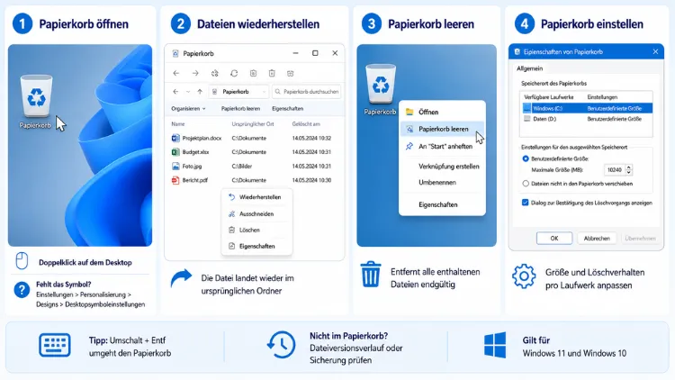 Papierkorb einstellen und verwenden in Windows 11 und 10