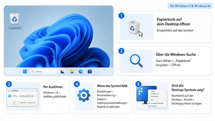 Papierkorb öffnen und anzeigen in Windows 11 und Windows 10