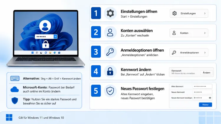 Passwort am PC ändern unter Windows 11 und Windows 10