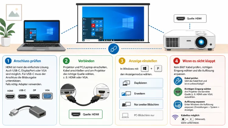Projektor an einen PC/Laptop anschließen: So geht es einfach