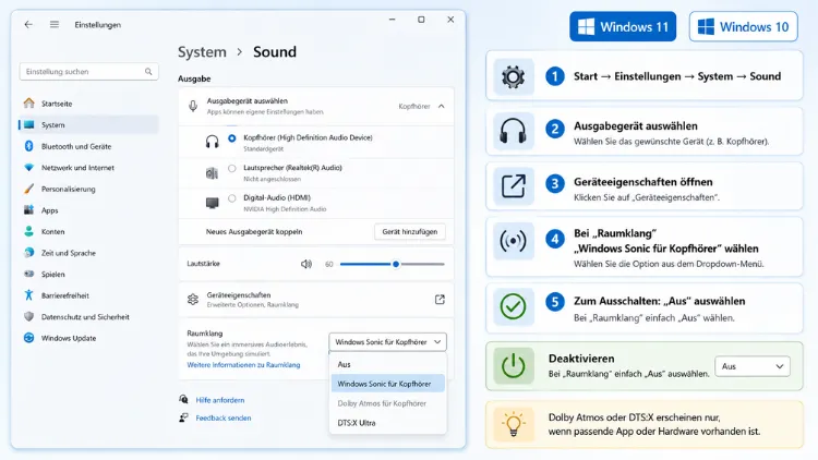 Räumlichen Sound aktivieren und deaktivieren in Windows 11/10