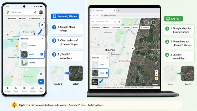 Satellitenansicht in Google Maps aktivieren: So geht es