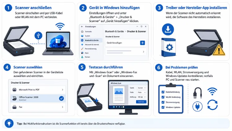 Schließen Sie einen Scanner an Ihr Gerät an Windows – Anleitung