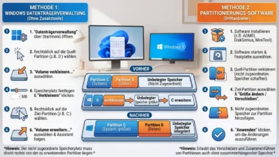 Speicherplatz neu zuweisen unter Windows 11 und Windows 10