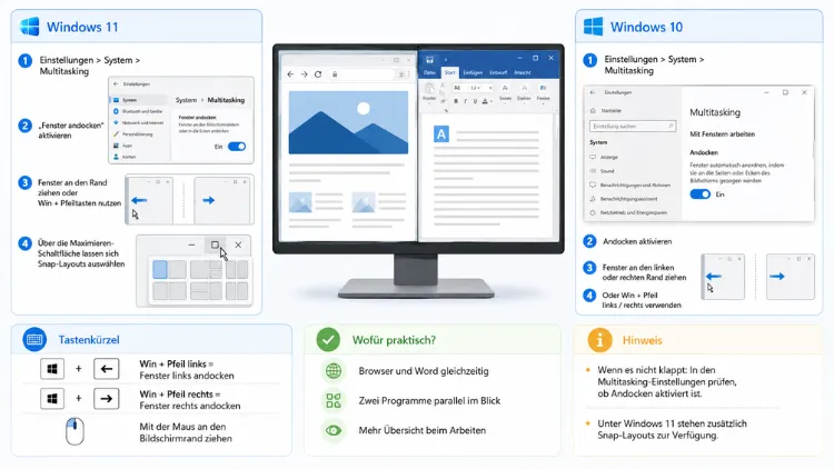 Splitscreen-Modus aktivieren in Windows 11/10: So geht es