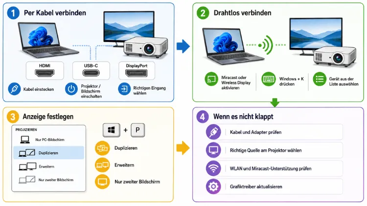 Verbindung mit einem Projektor oder PC herstellen: So geht es