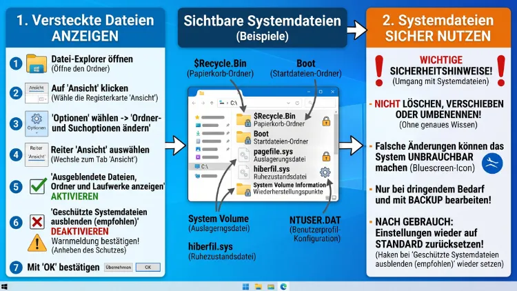 Versteckte Systemdateien sicher anzeigen & nutzen in Windows