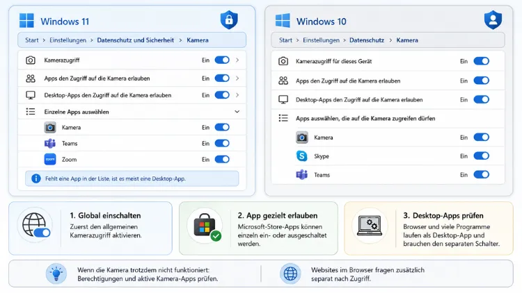 Verwalten von Kamerazugriffsrechten für Anwendungen in Windows 11/10