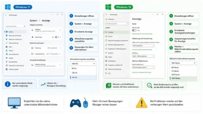Bildschirmaktualisierungsrate anpassen in Windows 11 und 10 – Anleitung
