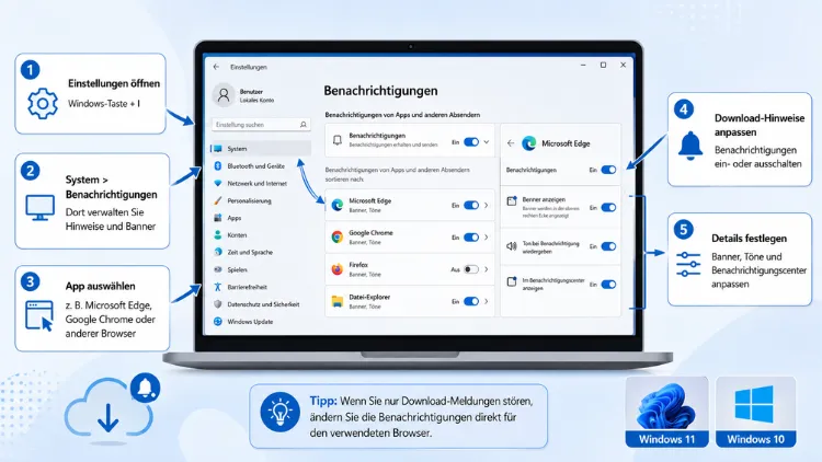 Automatische Dateidownload-Benachrichtigungen verwalten in Windows