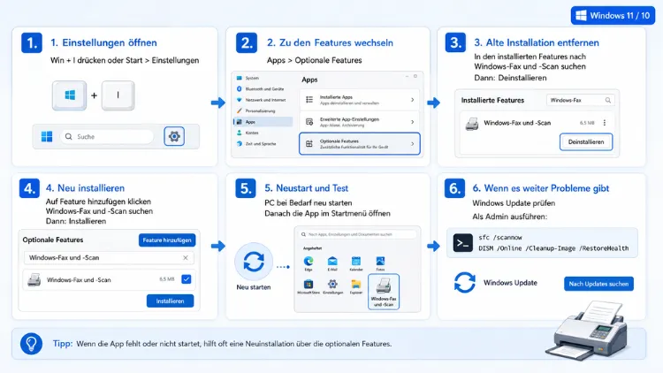 Windows 11/10: Fax und Scan neu installieren – so geht’s