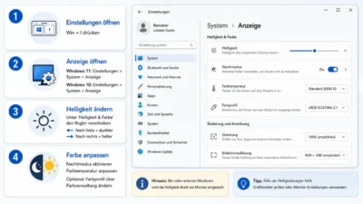 Helligkeit und Farbe der Anzeige in Windows 11 und 10 ändern