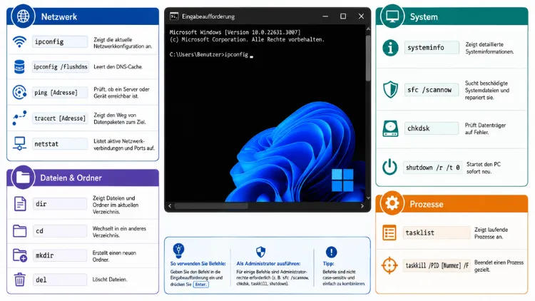 Windows 11/10: Nützliche CMD-Befehle-Liste – Übersicht