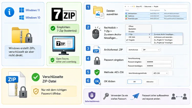 Windows 11/10: Verschlüsselte ZIP-Dateien erstellen – so geht’s