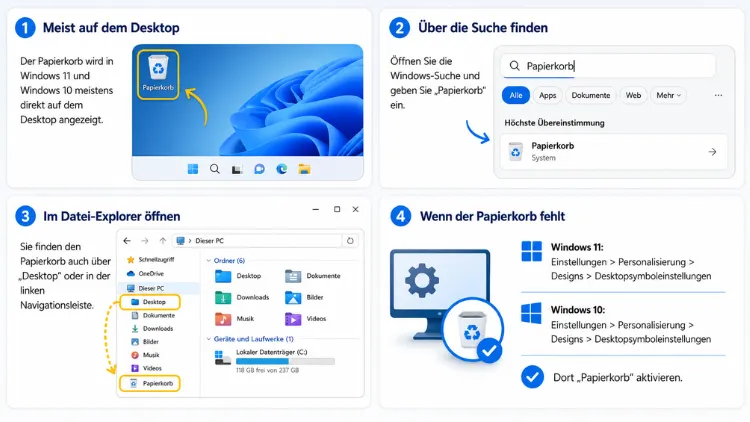 Windows 11/10: Wo ist der Papierkorb?