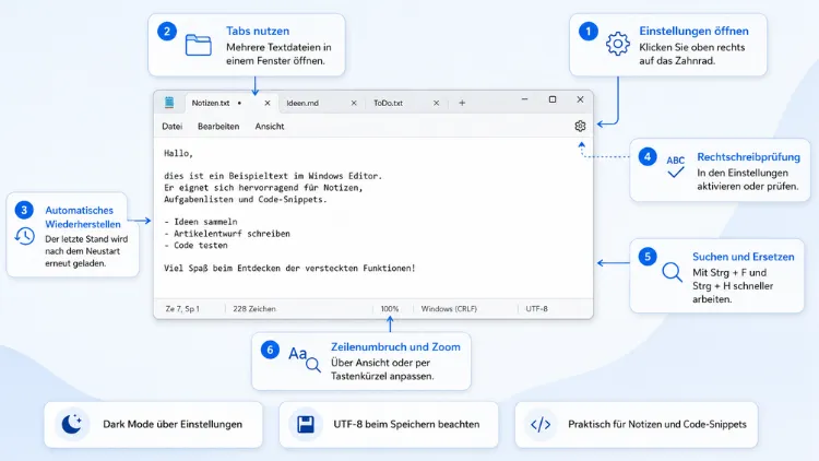 Windows-Editor: Versteckte Funktionen öffnen – so geht’s