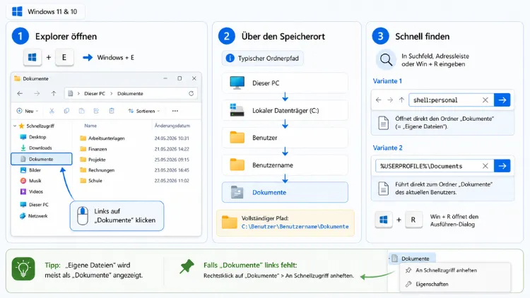 „Eigene Dateien“-Ordner finden in Windows 11 und 10: So geht’s