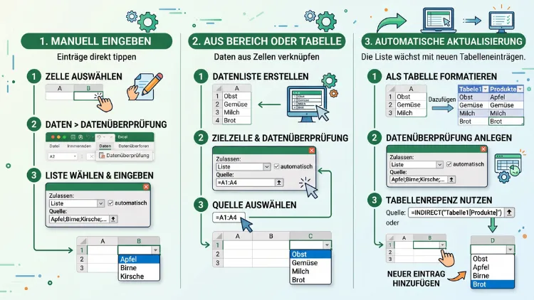Excel: Dropdown-Liste erstellen – manuell, Bereich oder Tabelle