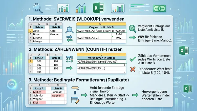 Excel: Zwei Listen vergleichen – fehlende Einträge finden