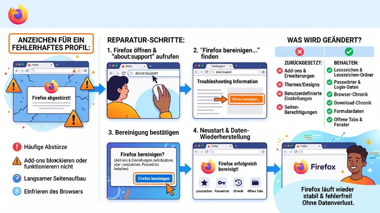 Firefox: Profil reparieren – Abstürze & Add-ons fixen