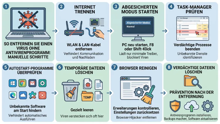 Virus ohne Antivirenprogramm entfernen: So geht es richtig