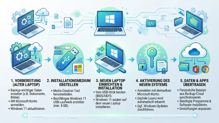 Windows 11 auf neuen Laptop übertragen: So geht es einfach