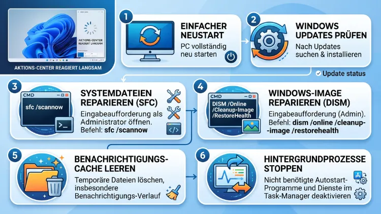 Windows 11/10: Aktionscenter reagiert langsam – Lösung