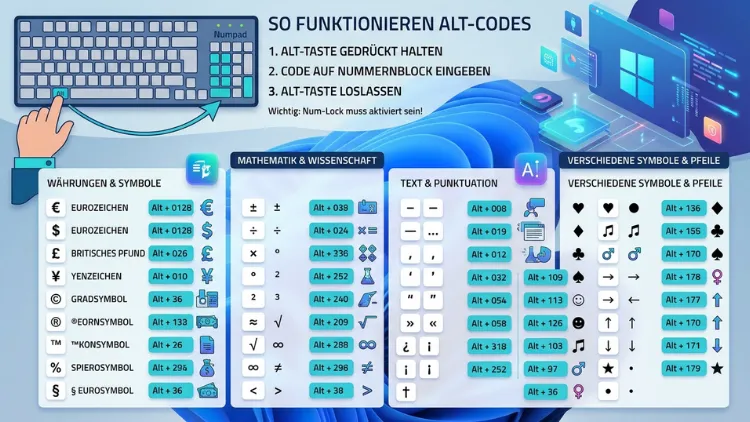 Windows 11/10: Alt-Codes für Sonderzeichen – Liste