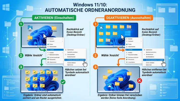 Windows 11/10: Automatische Anordnung in Ordnern aktivieren/deaktivieren