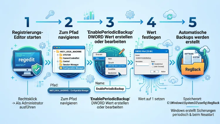 Windows 11/10: Automatische Sicherung der Registrierung beim Neustart aktivieren