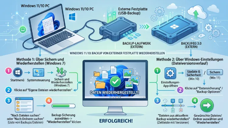 Windows 11/10: Backup von externer Festplatte wiederherstellen