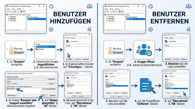 Windows 11/10: Benutzer zu Gruppen hinzufügen/entfernen