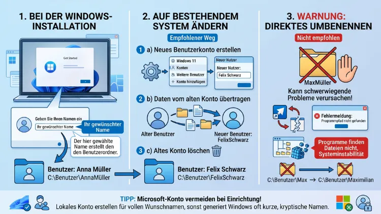 Windows 11/10: Benutzerordner selbst benennen – so geht’s