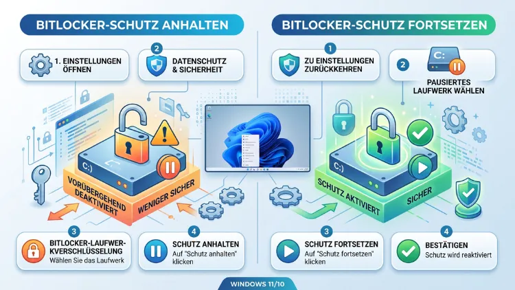 Windows 11/10: BitLocker-Schutz für Laufwerk anhalten/fortsetzen